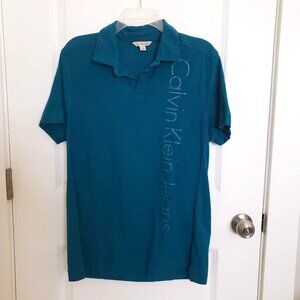 Calvin Klein Men's Short Sleeve Collared T-Shirt Teal Blue Size Medium